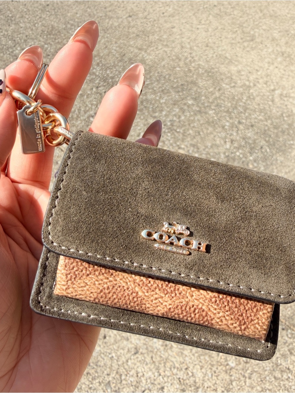 Coach Suede Mini Wallet Keychain Signature Canvas NWT